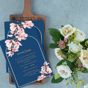 Carte D'accompagnement Détails de mariage floral Magnolia Bleu marine