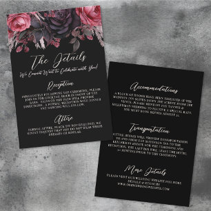 Carte D'accompagnement Détails de mariage floral noir gothique Hébergemen