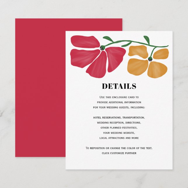 Carte D'accompagnement Détails de mariage floral nouveau brillant et colo (Devant / Derrière)