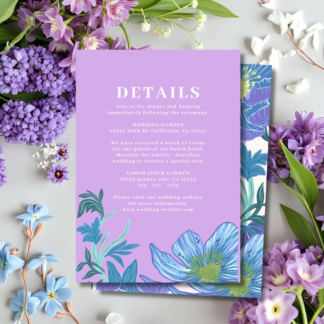 Carte D'accompagnement Détails de mariage floral pastel lilas et violet (Créateur téléchargé)