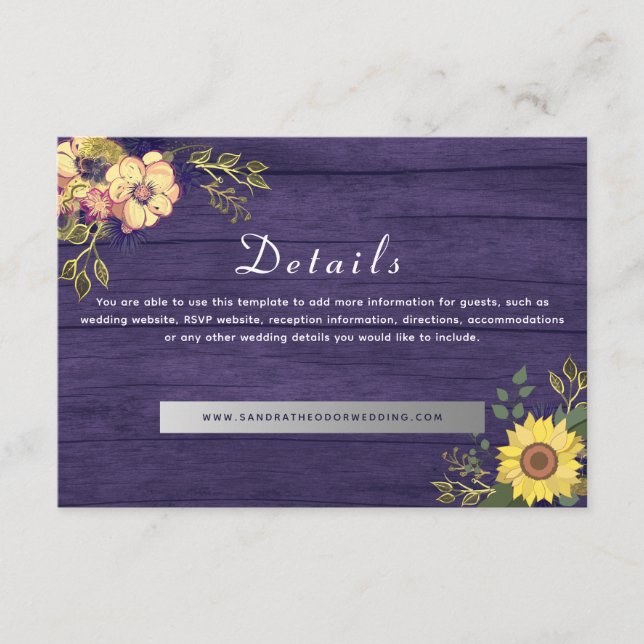 Carte D'accompagnement Détails de mariage floral pourpre (Devant)