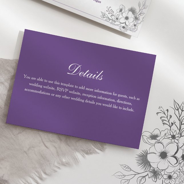 Carte D'accompagnement Détails de mariage floral pourpre (Créateur téléchargé)