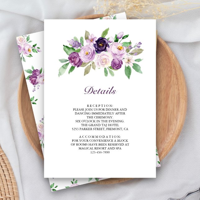 Carte D'accompagnement Détails de mariage floral pourpre rustique (Créateur téléchargé)