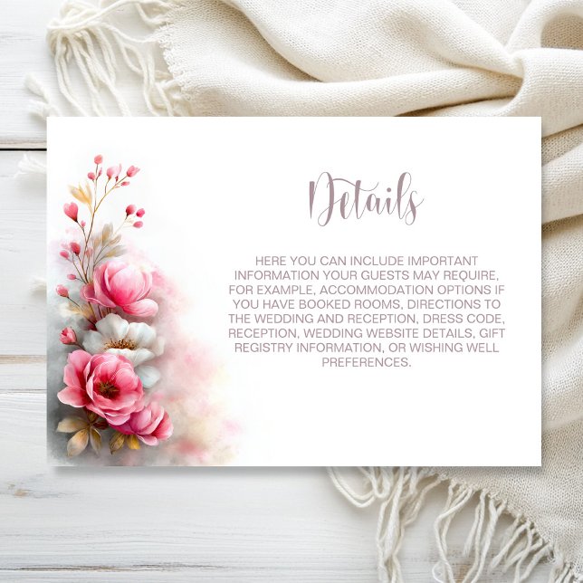 Carte D'accompagnement Détails de mariage floral rose (Créateur téléchargé)
