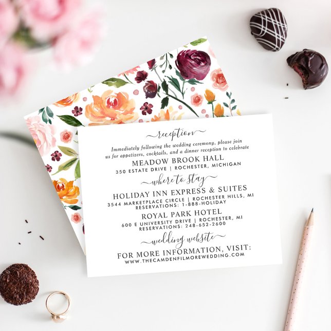 Carte D'accompagnement Détails de mariage floral rose et Bourgogne (Créateur téléchargé)