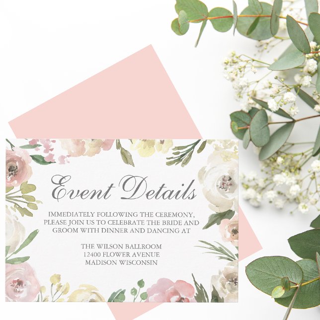 Carte D'accompagnement Détails de mariage floral rose pâle élégant de piv (Créateur téléchargé)