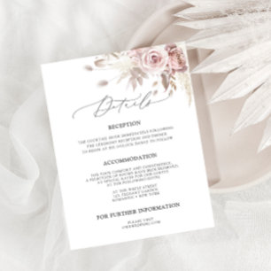 Carte D'accompagnement Détails de mariage floral rose poudré rose blush c