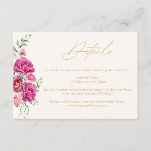 Carte D'accompagnement Détails de mariage floral rose vibrant élégant