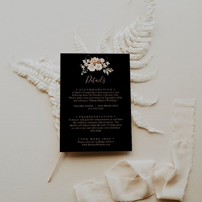 Carte D'accompagnement Détails de mariage floral royal formel noir (Créateur téléchargé)