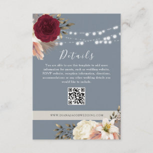 Carte D'accompagnement Détails de mariage floral rustique avec QR inclus
