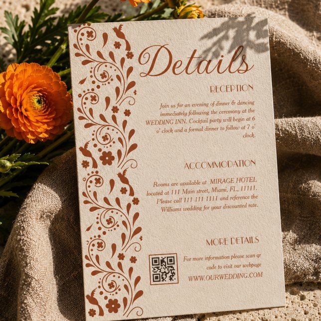 Carte D'accompagnement Détails de mariage floral rustique code QR (Créateur téléchargé)