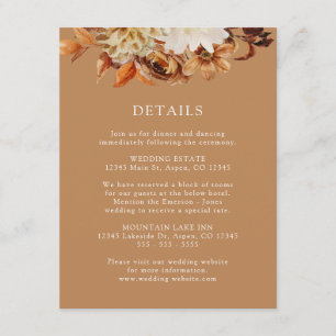 Carte D'accompagnement Détails de mariage floral terracotta automne or