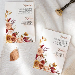 Carte D'accompagnement Détails de mariage floral terracotta Bourgogne rus