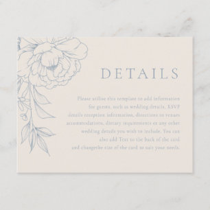 Carte D'accompagnement Détails de mariage floral vintage bleu élégant