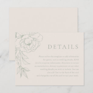 Carte D'accompagnement Détails de mariage floral vintage vert sauge éléga
