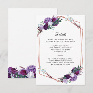 Carte D'accompagnement Détails de mariage floral violet