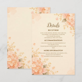 Carte D'accompagnement Détails de mariage floraux avec hortensia en pêche
