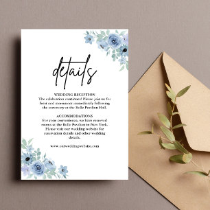 Carte D'accompagnement Détails de mariage floraux bleu poussiéreux vintag