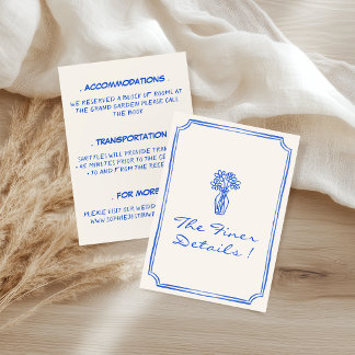 Carte D'accompagnement Détails de mariage floraux bleus élégants