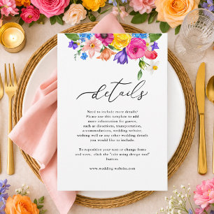Carte D'accompagnement Détails de mariage floraux colorés et élégants