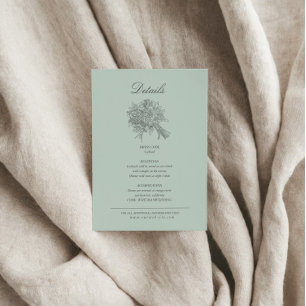 Carte D'accompagnement Détails de mariage floraux esquissés vintage