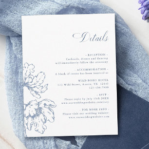 Carte D'accompagnement Détails de mariage floraux français bleu poussiére