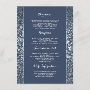 Carte D'accompagnement Détails de mariage floraux Navy argentés - Informa