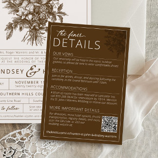 Carte D'accompagnement Détails de mariage floraux vintage brun élégant iv