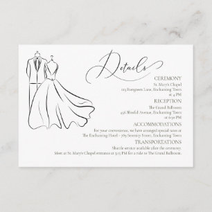 Carte D'accompagnement Détails de mariage formel noir et blanc minimalist