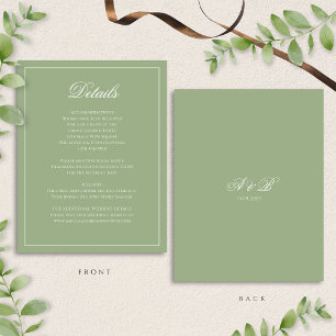 Carte D'accompagnement Détails de mariage formels en vert sauge et blanc