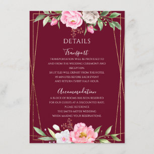 Carte D'accompagnement Détails de mariage géométriques floraux rose de Bo