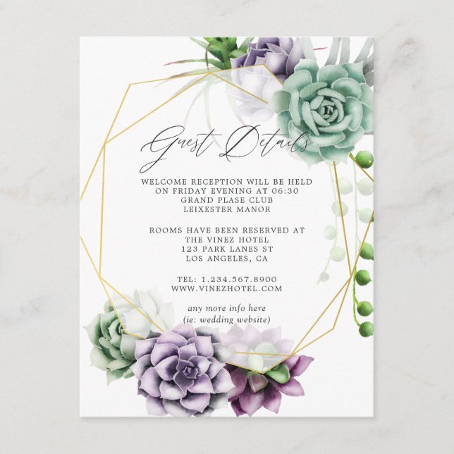 Carte D'accompagnement Détails de mariage géométriques succulents pour in (Devant)