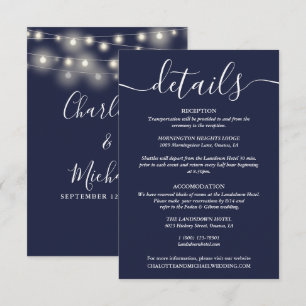 Carte D'accompagnement Détails de mariage Guirlande lumineuse Bleu marine