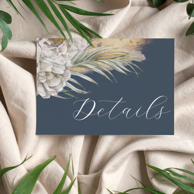 Carte D'accompagnement Détails de mariage herbe de pampas bleu foncé Boho (Créateur téléchargé)
