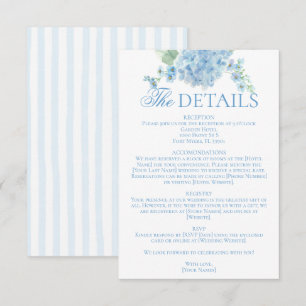 Carte D'accompagnement Détails de mariage Hortensia Bleu Jardin Anglais