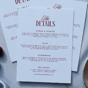 Carte D'accompagnement Détails de mariage Ice Blue et Bourgogne