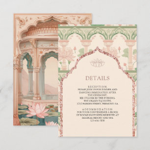 Carte D'accompagnement Détails de mariage indien de jardin de lotus rose