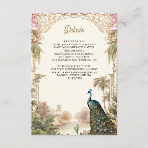 Carte D'accompagnement Détails de mariage indien de jardin de paon vintag