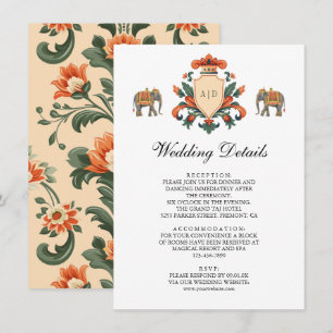 Carte D'accompagnement Détails de mariage indien de Royal Crest Elephant
