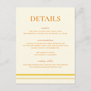 Carte D'accompagnement Détails de mariage jaune beurre de script simple m