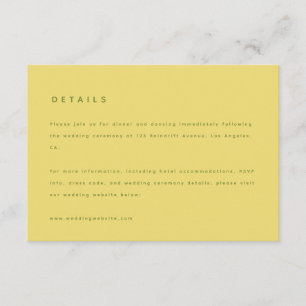 Carte D'accompagnement Détails de mariage jaune citron moderne & site web