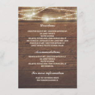 Carte D'accompagnement Détails de Mariage Lumières Guirlande Bois Rustiqu
