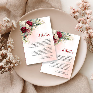 Carte D'accompagnement Détails de mariage Luxe Bourgogne Blanc Floral Or