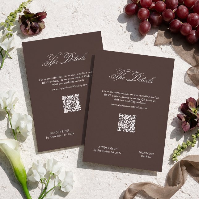 Carte D'accompagnement Détails de mariage marron Code Qr (Créateur téléchargé)