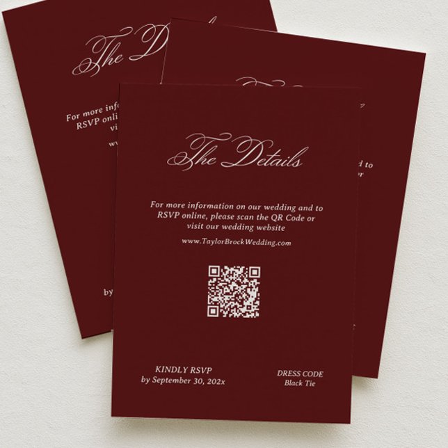 Carte D'accompagnement Détails de mariage marron moderne Code Qr (Créateur téléchargé)