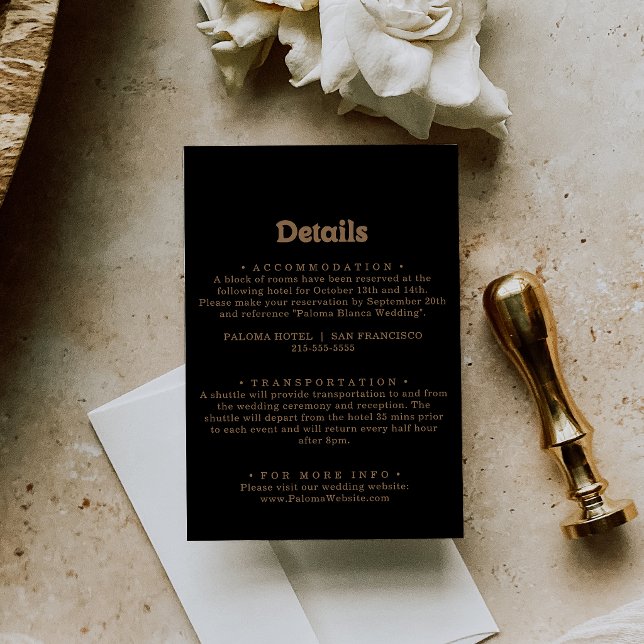 Carte D'accompagnement Détails de mariage minimal classique Or noir (Créateur téléchargé)