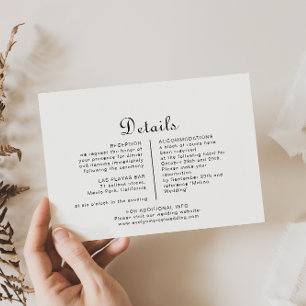 Carte D'accompagnement Détails de mariage minimaliste classique de callig