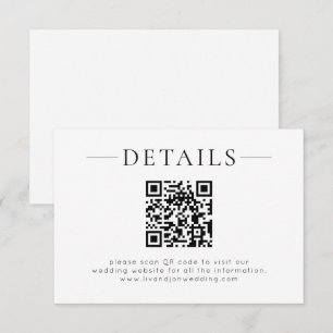 Carte D'accompagnement Détails de mariage minimaliste QR Code noir et bla