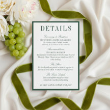 Détails de mariage minimaliste vert foncé élégant