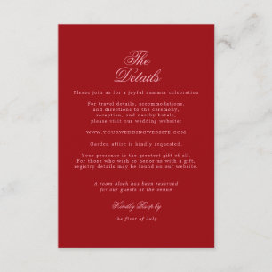 Carte D'accompagnement Détails de mariage minimalistes en rose rouge gras